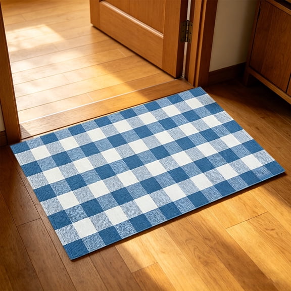 Bcylexb Spring Summer Plaid Rug, 16"x 24" Door mat for Front Door Washable Entryway Doormat Porch Decor Front Porch Welcome Mat