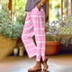 thumbnail image 1 of Pincandy Women's Fashion Printed Linen Blend Elastic Waist Casual Pants with Pockets, Button Decorated Split Hem, Casual & Daily Wear, 1 of 6