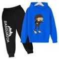 thumbnail image 3 of Conjunto de sudadera con capucha y pantalones de polar para niños, conjunto de 2 piezas, chándal, estampado de cabeza grande de Sasquatch furtivo, 3 of 5