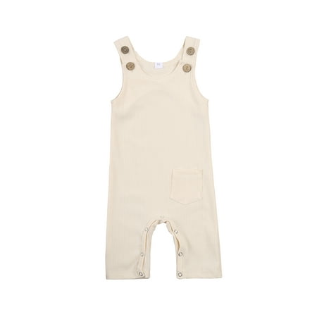 

TheFound 6 Colors Summer Baby Girls Boys Rompers 0-24M Solid Sleeveless Button Jumpsuits Outfits