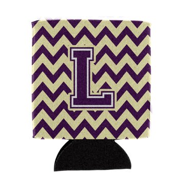 Carolines Treasures CJ1058-LCC Letter L Chevron Purple and Gold Can or Bottle Hugger  Can Hugger multicolor