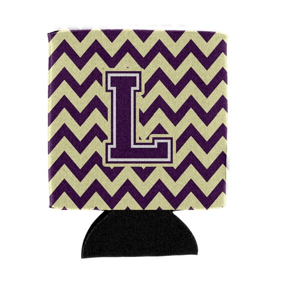 Carolines Treasures CJ1058-LCC Letter L Chevron Purple and Gold Can or Bottle Hugger Can Hugger multicolor