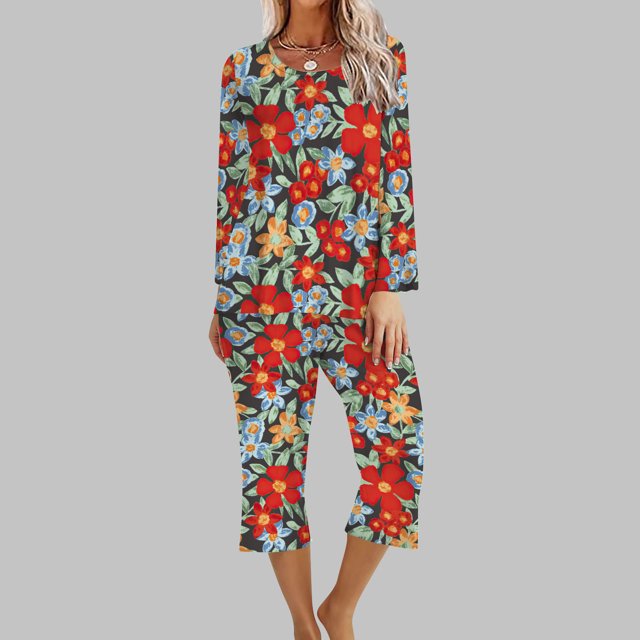 Tenues Deux Pièces Grande Taille pour Femmes 2 Pcs Ensemble de Pyjama Confortable à Manches Longues et Col Rond pour la Maison Ensemble de Sport pour Femmes 2 Pcs en Liquidation