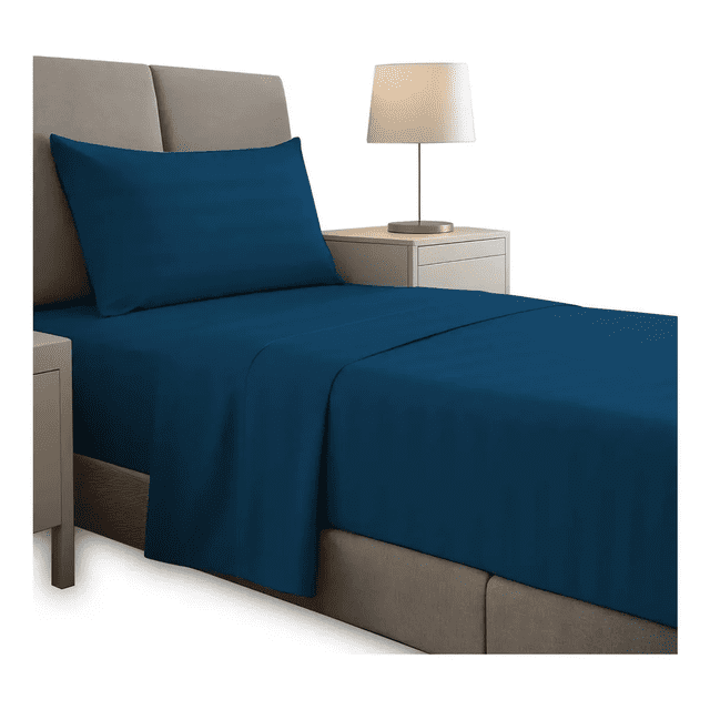 Juego De Sábanas Individual Microfibra Ultra Suave Premium Azul Rayas