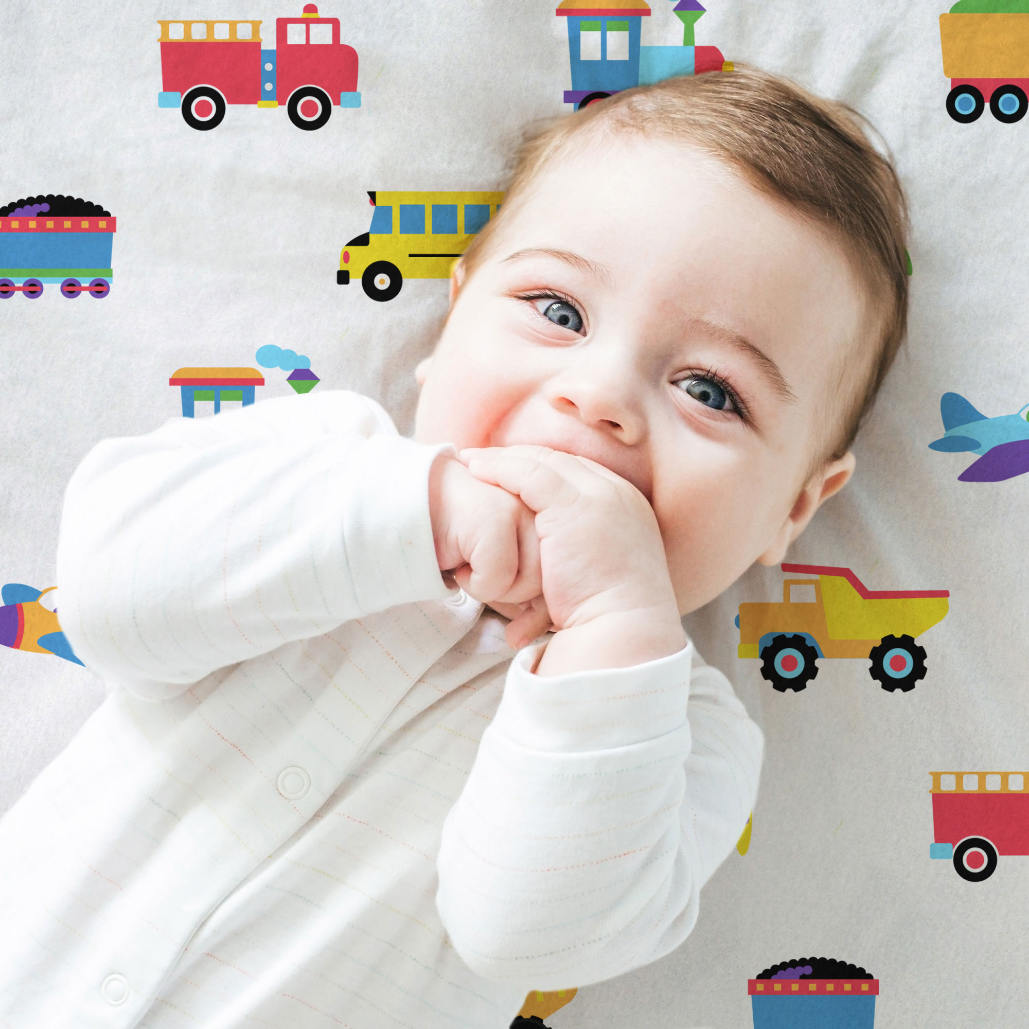 Wildkin Kids 100% Cotton Flannel Fitted Crib Sheet for Boys and Girls (Trains, Planes & Trucks Blue)