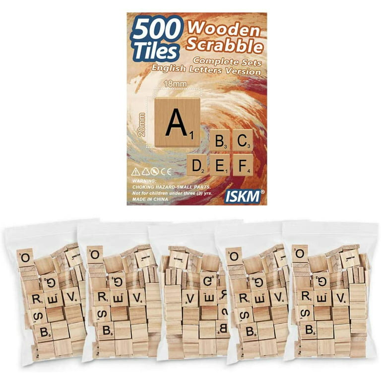 500 Pcs Wood Scrabble Tiles Scrabble Letters 5 Complete Sets of Wood Tiles