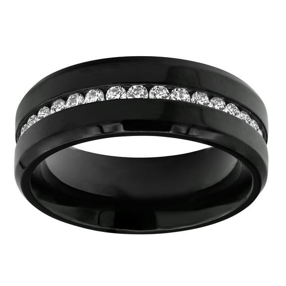 Arista Cubic Zirconia Diamonds Band in Black Plated Stainless Steel