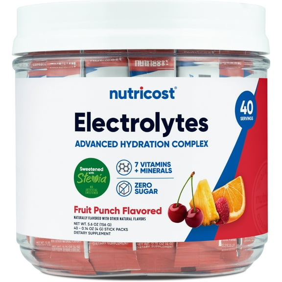 Nutricost Electrolytes Complex, Fruit Punch Flavored, 40 Stickpacks - Advanced Hydration Complex