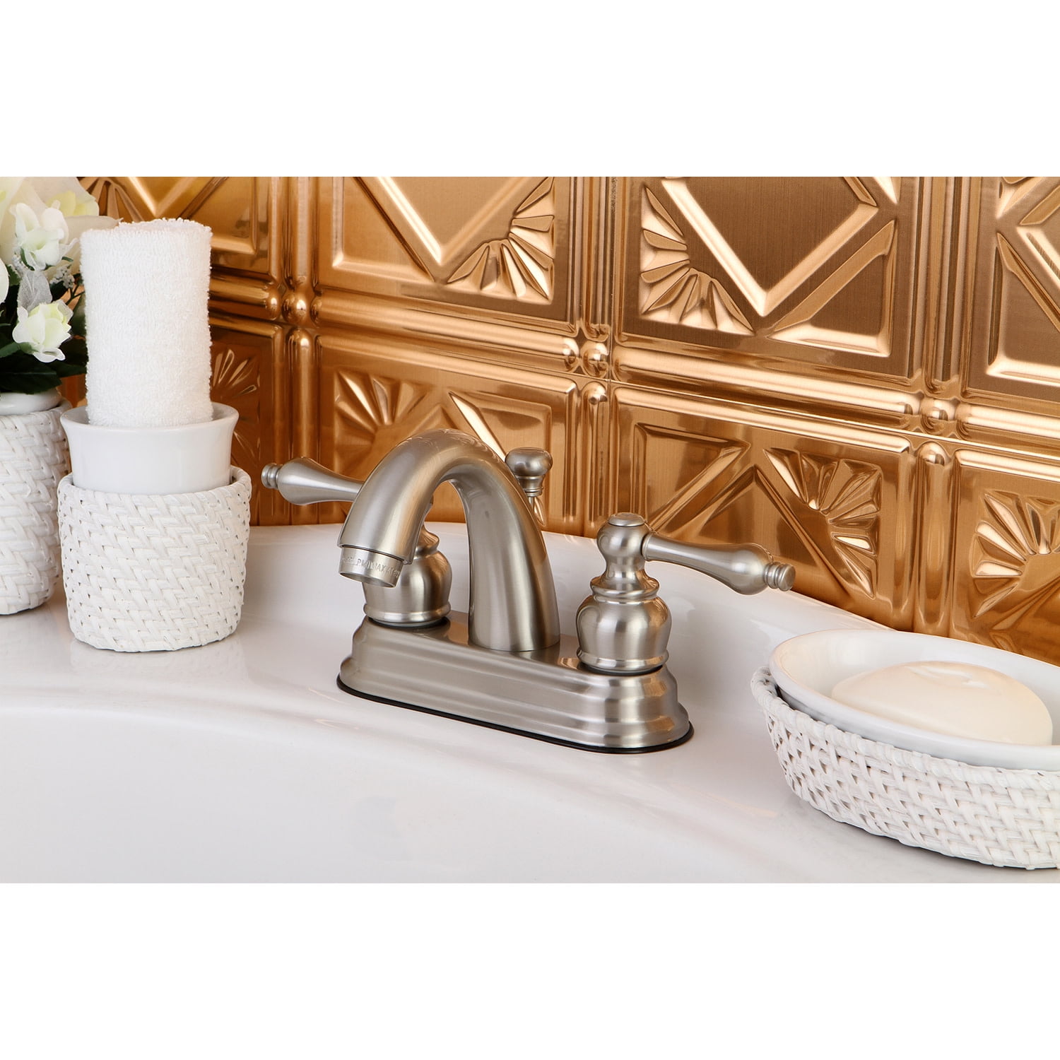 Kingston Brass Restoration Two Handle 4" Centerset Lavatory Faucet with Retail Pop-up