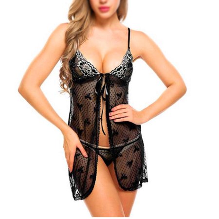 

QING SUN Pajamas Ladies Sexy Pajamas Underwear Lace Pajama Set Lace Material