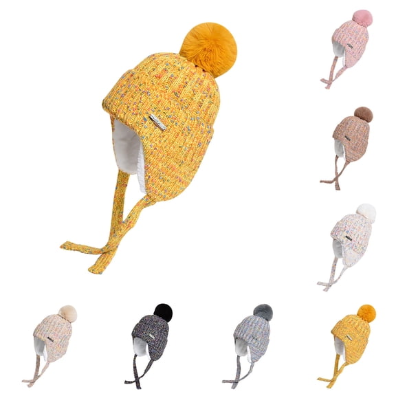 UTSJKR Ear Protection Winter Hats Womens Fashion Warm Knit Slouchy Beanie Soft Chunky Outdoor Skull Ski Cap with Faux Fur Pom Pink