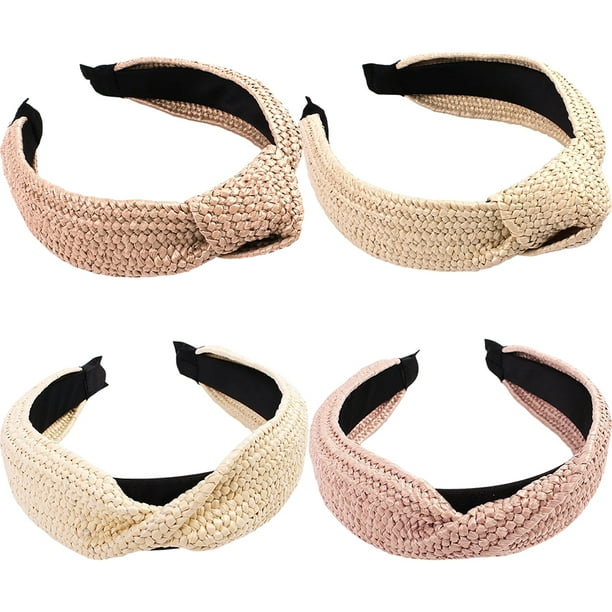 4 piezas diademas anudadas RAFFIA RAFFIA Bandas de cabello anchos para mujeres Hoops para el cabello