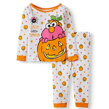 Halloween Sesame Street Baby Girl Long Sleeve Cotton Snug Fit Pajamas, 2-Piece Set