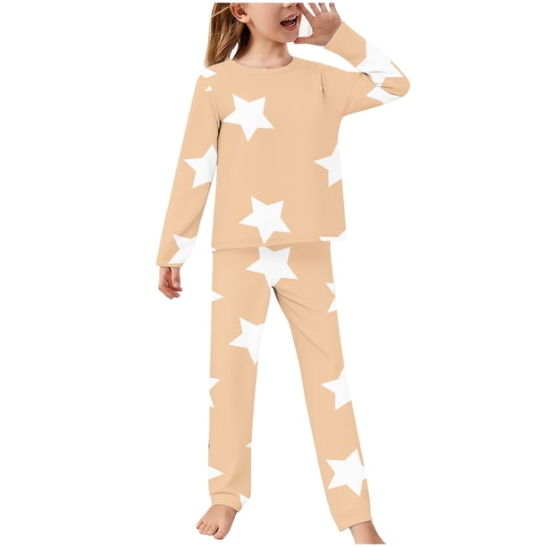 Odeerbi 2-14 Años Niños Niñas Pijamas Suaves Manga Larga Tops Pantalones Juego Suaves Estrellas Estampadas Ropa de Dormir Franela Juego de Dos Piezas