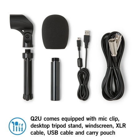 Samson Q2U Rugged Wired Dynamic Microphone - Gray - 6.56 ft - Mono - 50 Hz to 15 kHz - 32 Ohm -54 dB - Cardioid, Uni-directional - Handheld, Stand Mountable - XLR, Mini USB, Mini-phone