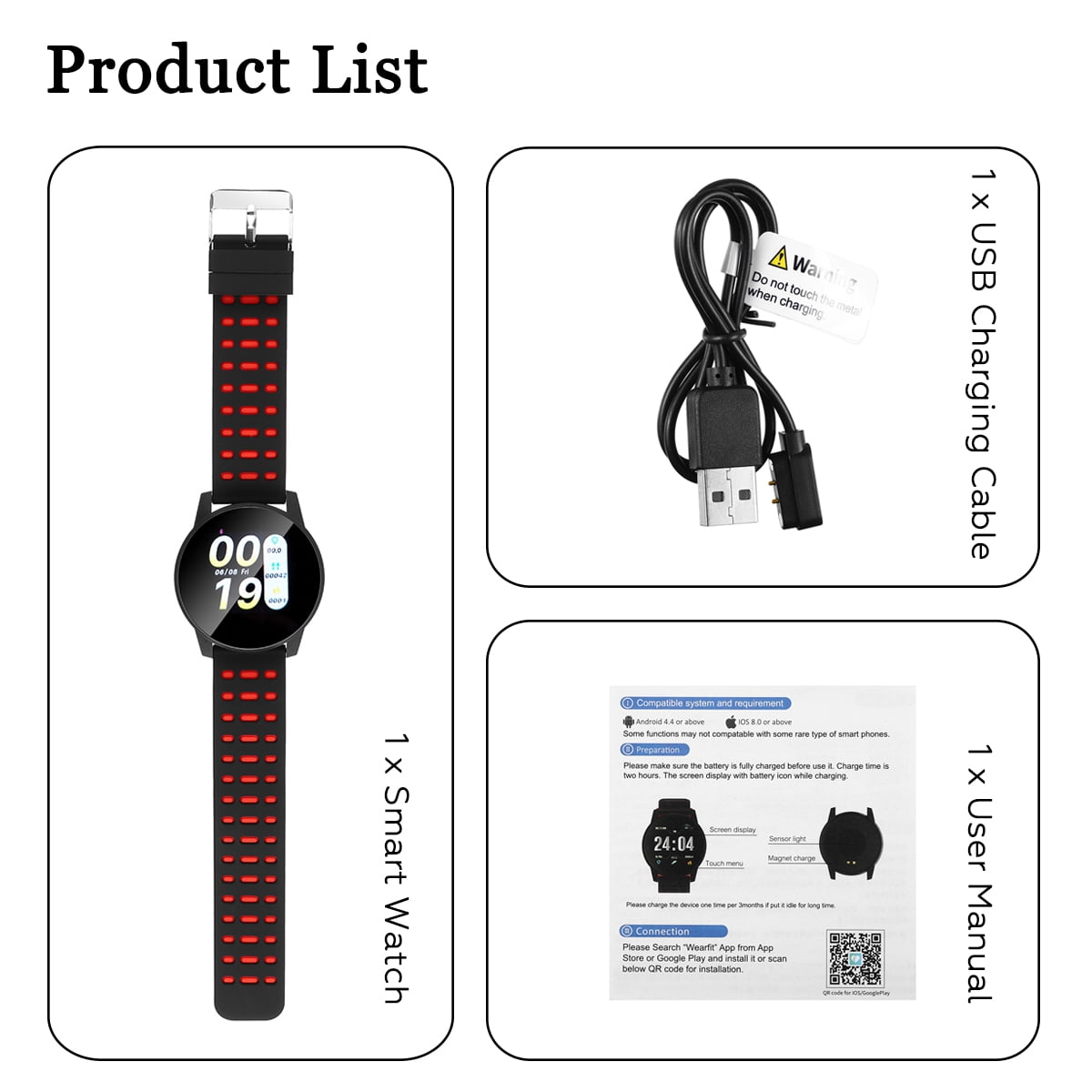 wearfit color screen heart rate blood pressure sport watch