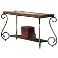 thumbnail image 2 of Ellery Black Metal Base Sofa Table in Cherry Finish and Tempered Glass Inlay, 2 of 3