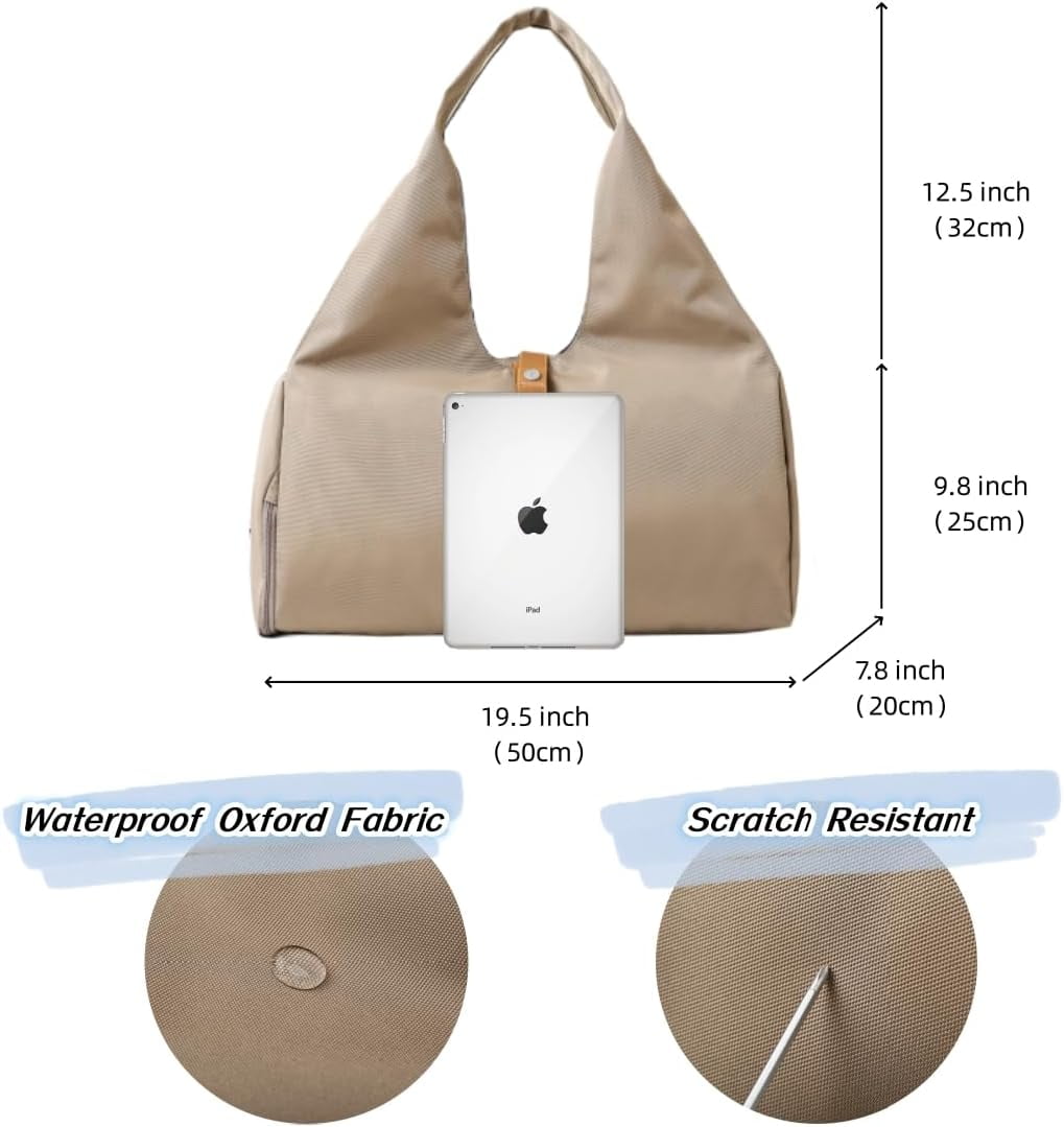 SikaFu Small Gym Bag for Women with Shoe Compartment & Wet Pocket Sports Travel Duffel Bag,Yoga Gym Totes With Mat Holder,Waterproof Carry On Weekender Overnight Bag (Khaki)