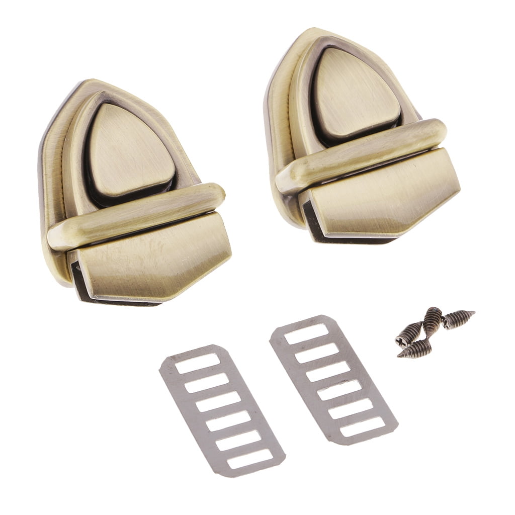 2 Sets Antique Metal Closure Tuck Leather Bag Case Clasp Purse Bronze