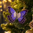 thumbnail image 3 of Set of 3 Christmas Butterfly Clip Mesh Gauze Hanging Ornament, for Tree Decoration Holiday Festival Home Display Purple, 3 of 3