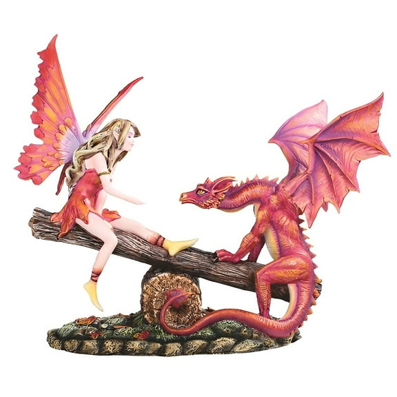 FC Design 11"W Red Fairy and Dragon on SeeSaw Figurine Statue Sculpture Ornament Decoration Home/Room Decor and Unique Gift Ideas for Housewarming, Holidays and Birthdays