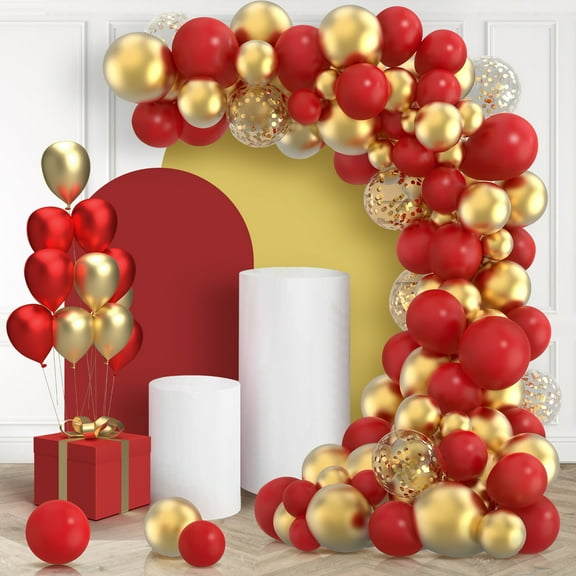 SKTMH 120Pcs Red and Gold Balloon Garland Wedding Party Decorations Wedding Balloon Garland Red Mettlic Gold Balloons Confetti Balloon for Birthday Valentines Day Wedding Party Decorations