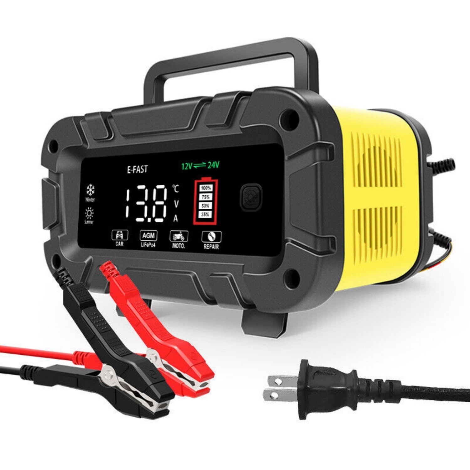 20A E-FAST Smart Car Battery Charger 12V/24V Auto Trickle Maintainer for Truck LiFePO4