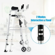 Costway Folding Aluminum Alloy Wheel Walking Frame Adjustable Walker with Armrest Support Silver