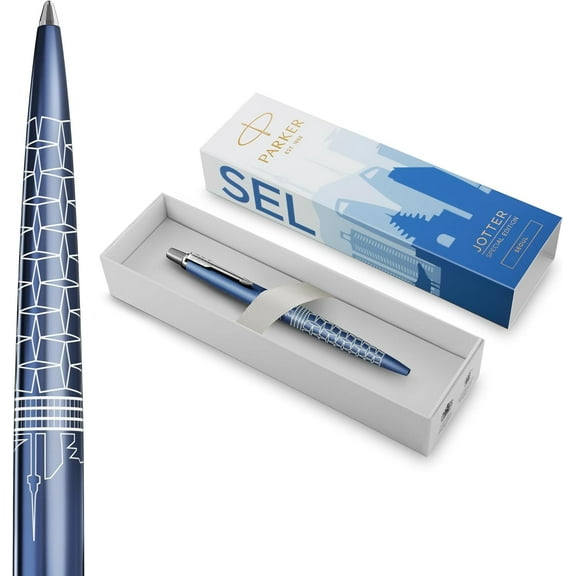 Parker Jotter Ballpoint Pen | Special Edition | Seoul Blue with Chrome Trim | Medium Point | Blue Ink | Gift Box