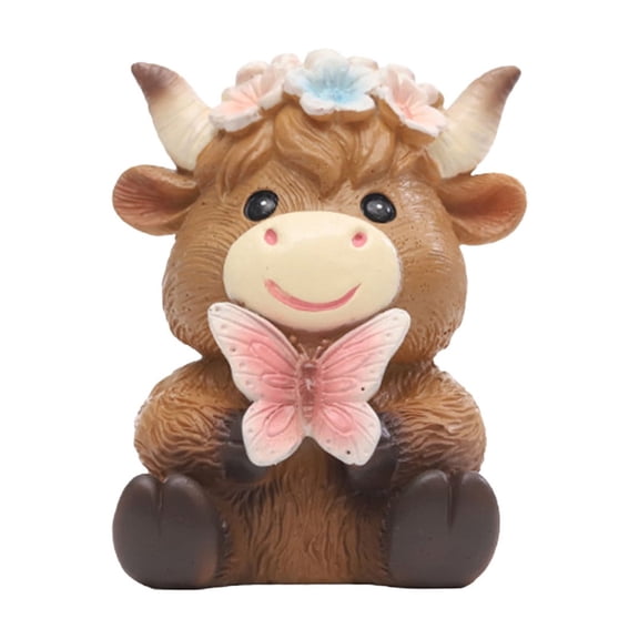Sulaicai Cute Highland Cow Resin Figurine, Miniature Highland Cow Desk Decor, Collectible Animal Sculpture for Home Office Shelf Decoration, Gift for Highland Cow Lovers