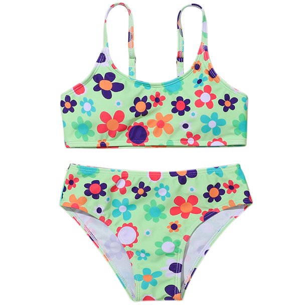 8-12T Girls Swimsuits Two-Pieces Flower Bathing Suits Bikini Set ...