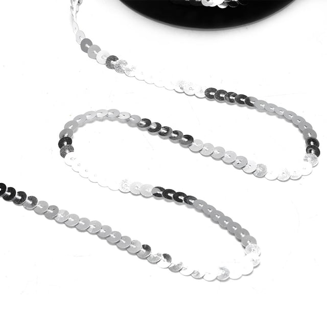 Sequin Line 100 Yard Sequin String 6mm Decorative Accessory For Cloth Shoe Plastic Resin Sequin Line Silver 100 Yard/Roll