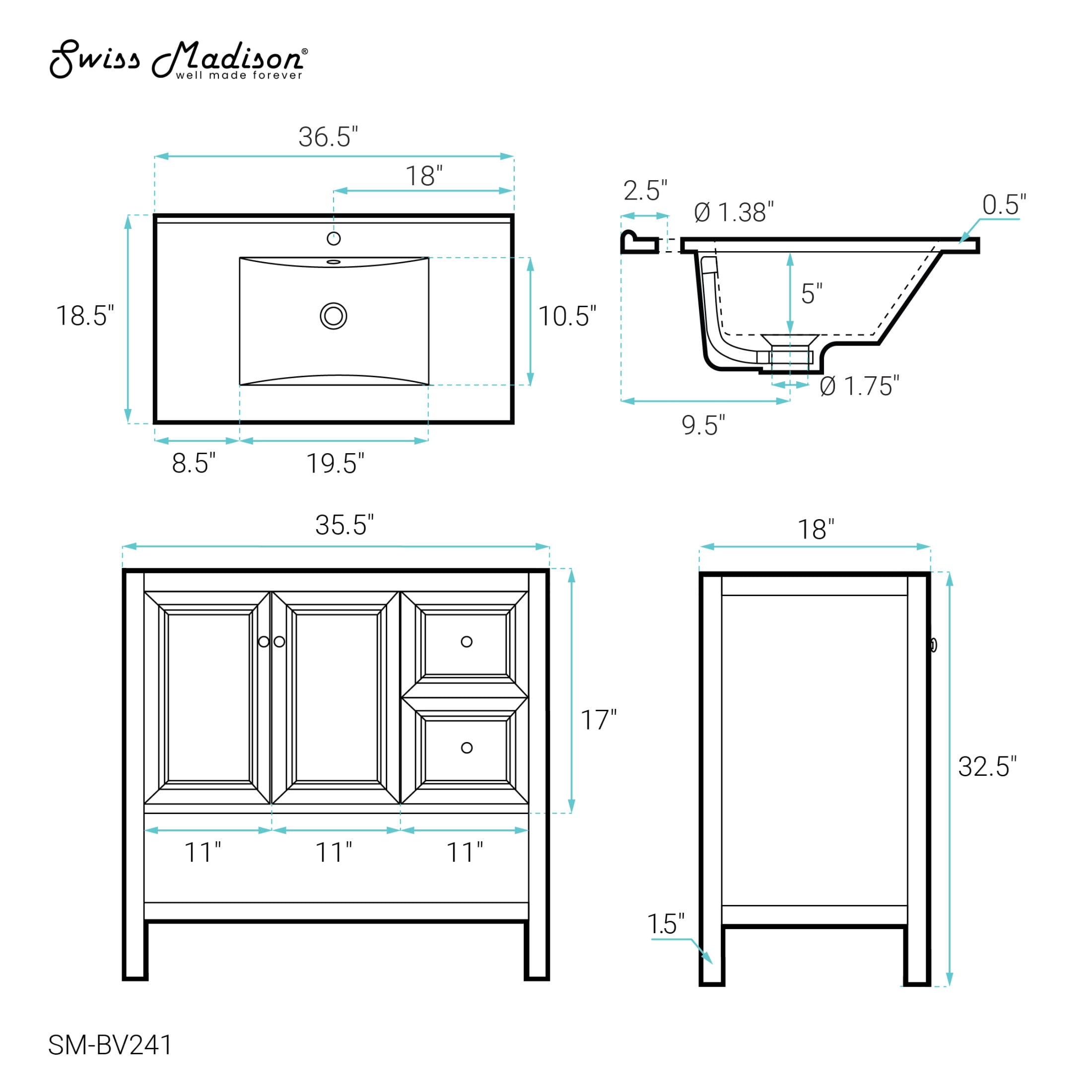 Chateau 36" Freestanding Bathroom Vanity in Golden Oak with Sink Top