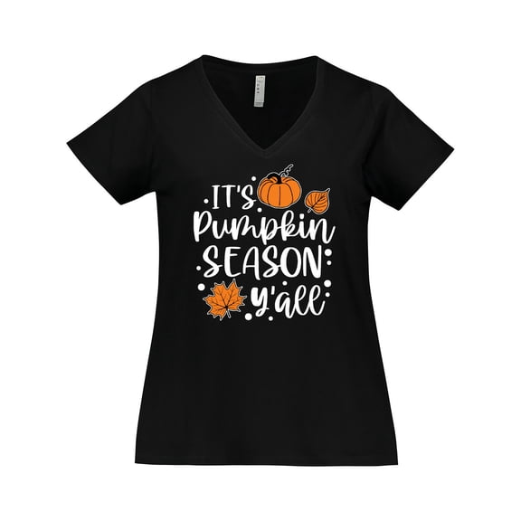 Inktastic Thanksgiving It's Pumpkin Season Y'all with Fall Leaves Women's Plus Size V-Neck T-Shirt