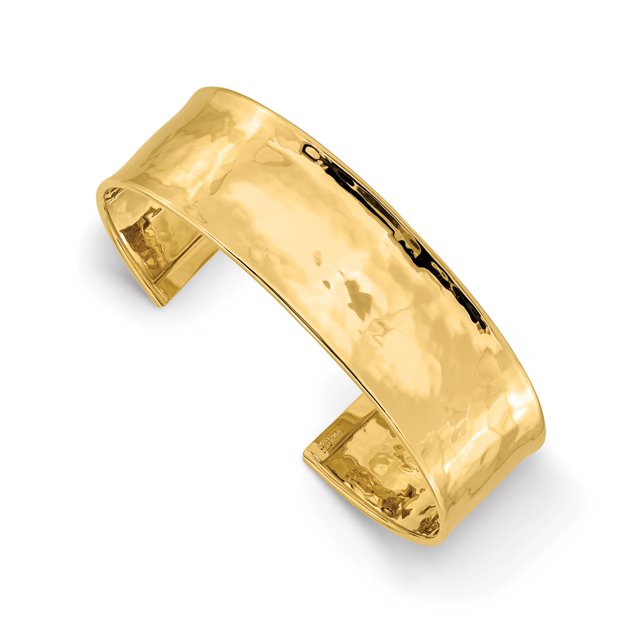 14k Yellow Gold 19mm Hammered Cuff Bangle Bracelet
