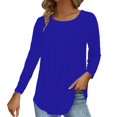 thumbnail image 2 of Women's Long Sleeve T-Shirt Blue Casual Fall Solid Color Women's Vertical Ruched Crew Neck Long Sleeve Base Top Women Blending Shirts, 2 of 3