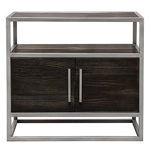 Empire 2-Door End Table in Dark Brown Veneer w/ Handbrushed Silver Metal Frame by Diamond Sofa