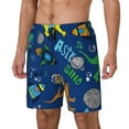 thumbnail image 1 of Kdxio Dinosaur In Space Print Mens Swim Shorts with Mesh Lining, Breathable and Quick-Drying, Adjustable Waist, Privacy Pocket-Small, 1 of 6