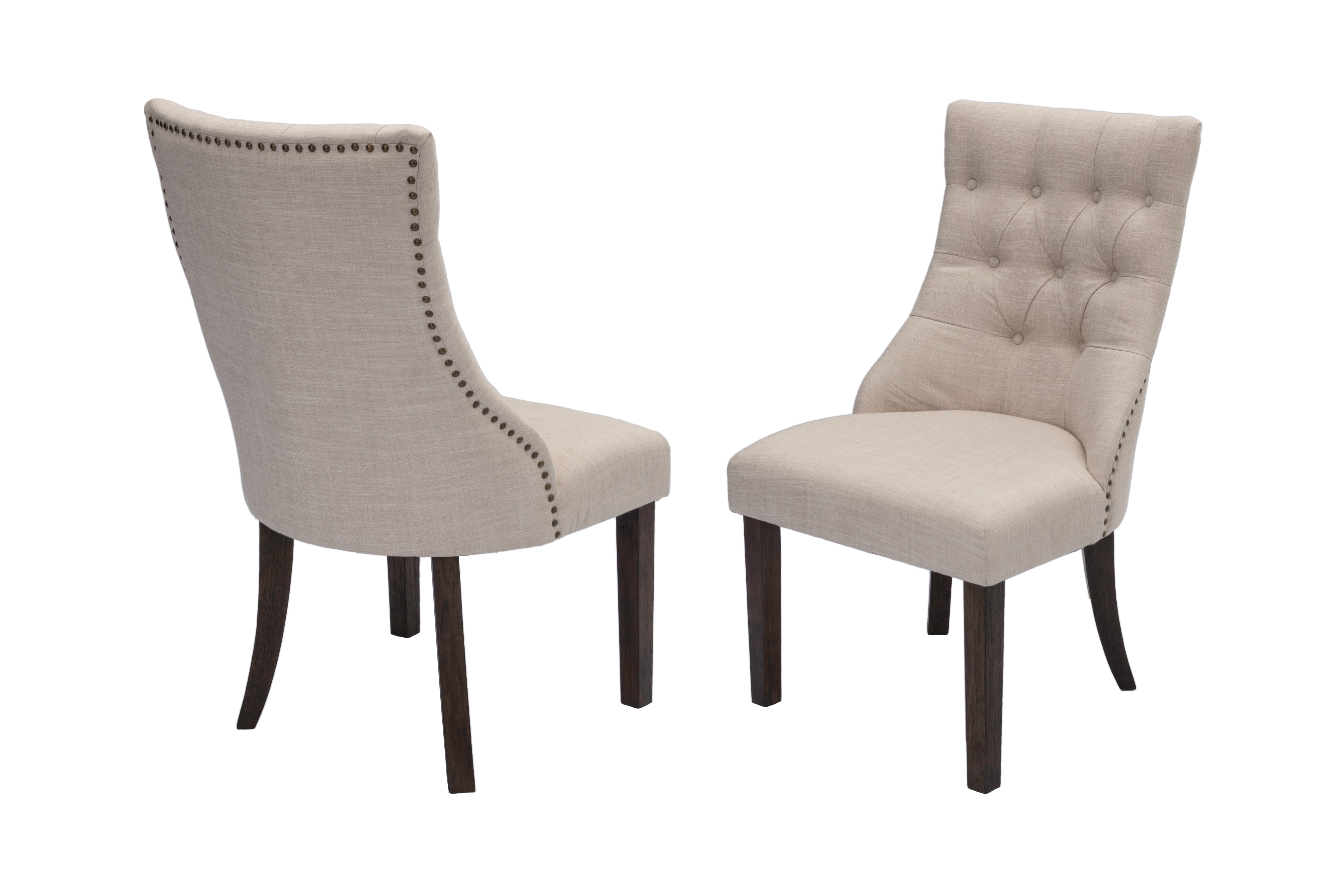 Upholstored Beige Linen Fabric Side Chair with Nail Head Trim Walmart