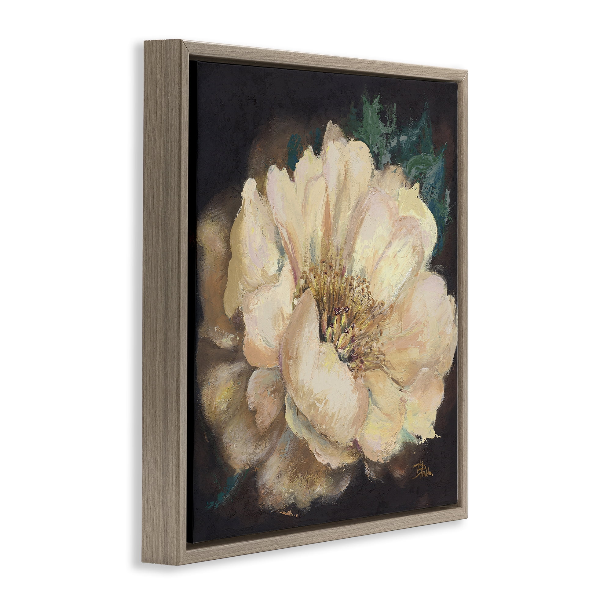 Stupell Industries Blooming White Magnolia Botanical & Floral Painting Brown Floater Framed Art Print Wall Art, 18 x 18