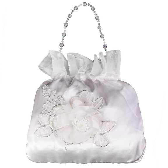White Satin Bridal Wedding Money Bridal Bridesmaid Satin Flower Decorated Bag Handbag Pearl Dollar Dance Bridal Purse Wedding Favor