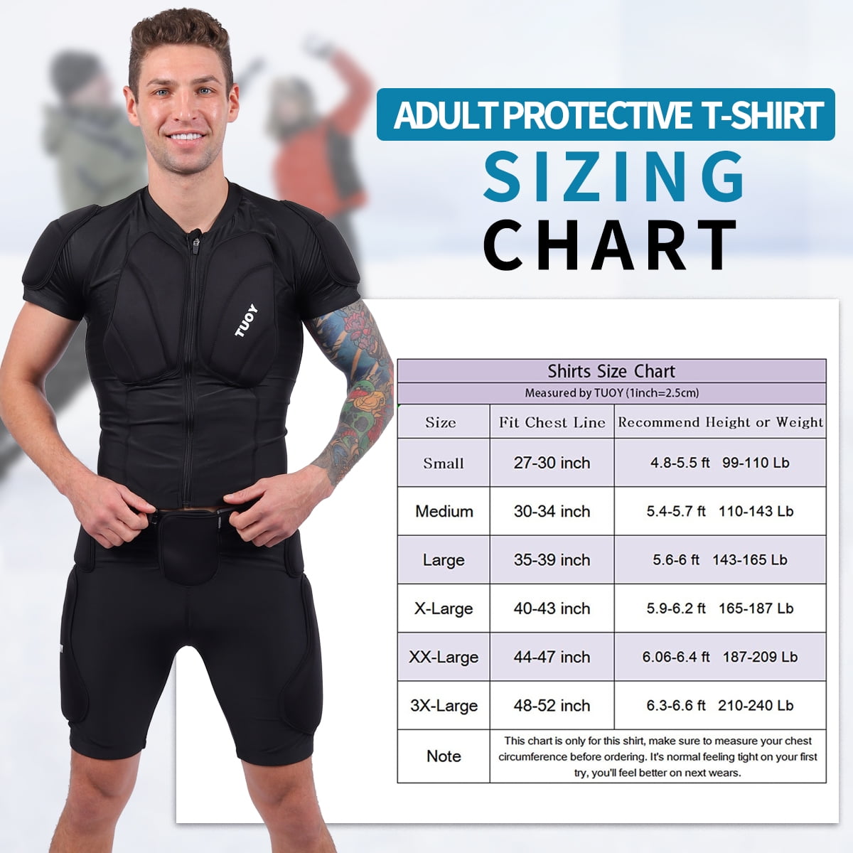 Protective Padded Shirts for Snowboard, Ski, Skate - Adult - Thick 3D Impact Pads, Lightweight & Flexible, Easy Zip Design