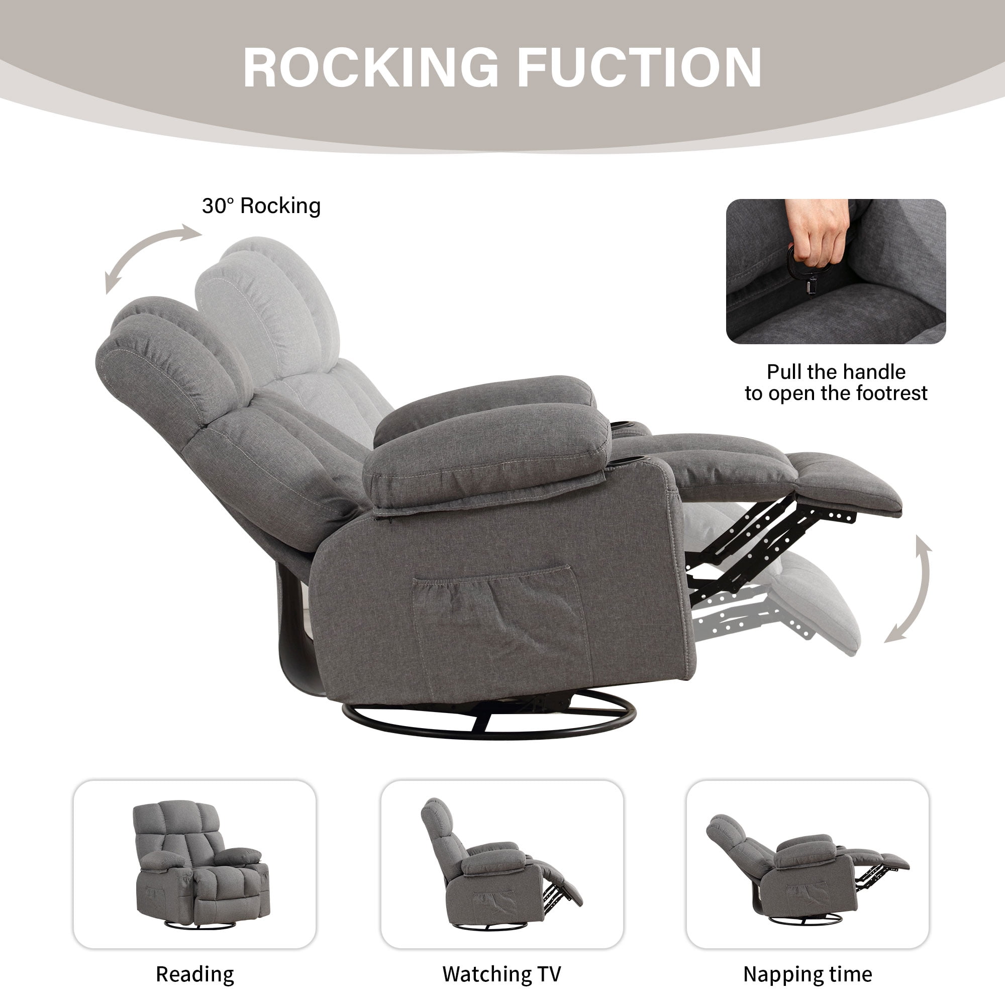 JONPONY Massage Rocker Recliner Chair with Vibration Massage and Heat Ergonomic Lounge Chair for Liv(图4)