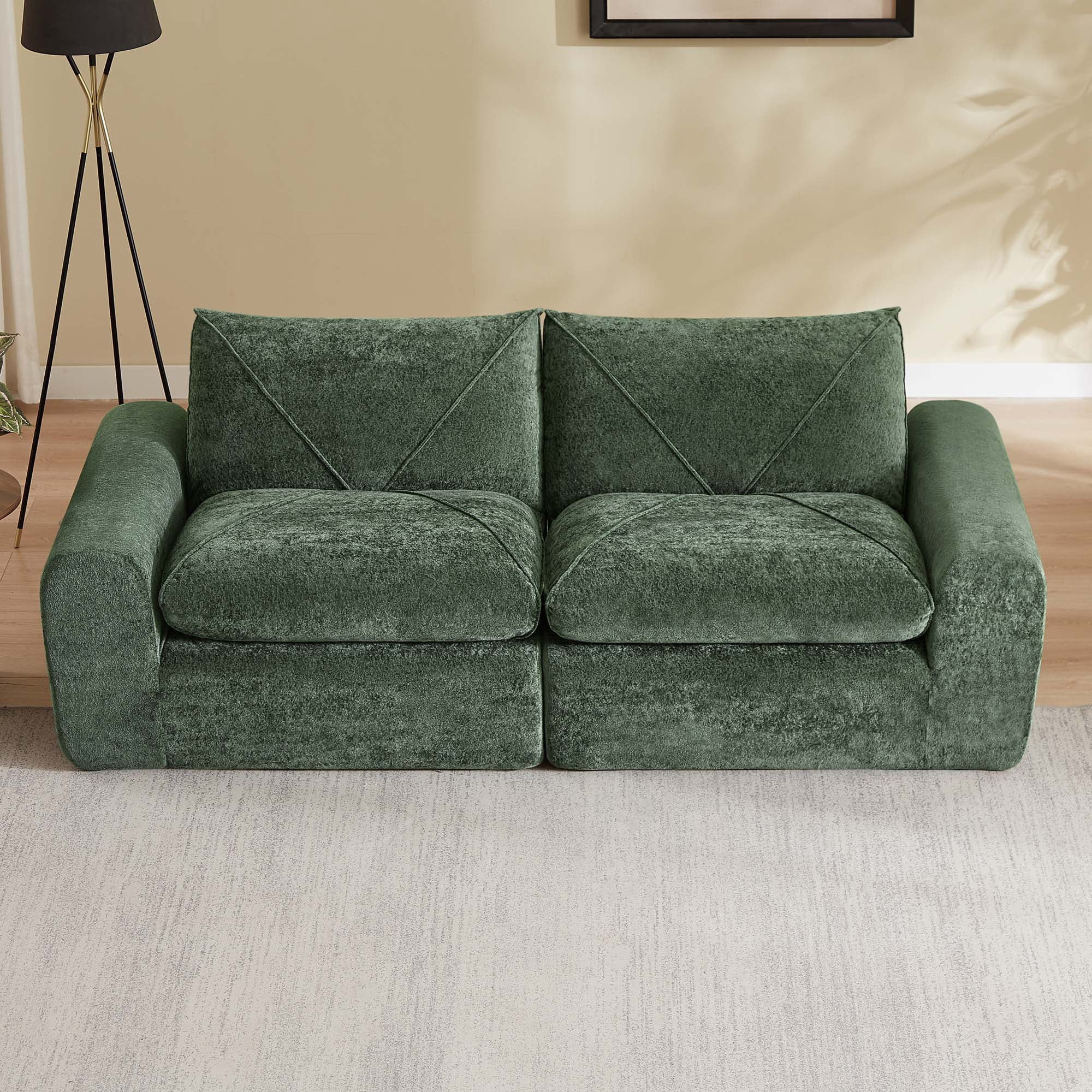 Miniyam 86" x 40" Green 2-Seater Sofa, Modular & Expandable to L-Shape or U-Shape with Optional Ottoman/Chaise
