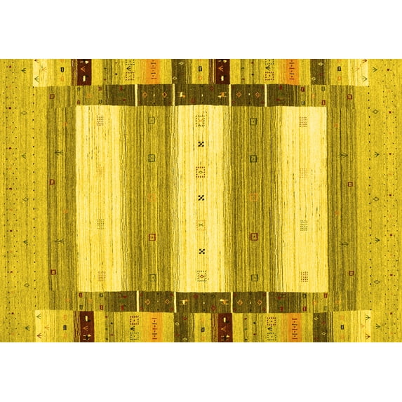Ahgly Company Machine Washable Indoor Rectangle Abstract Yellow Contemporary Area Rugs, 5' x 8'