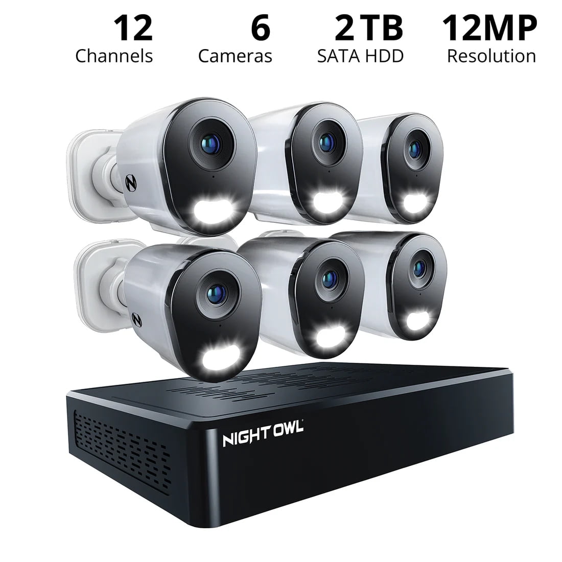Night Owl Power over Ethernet 12 Channel 4K+ 12MP NVR Security System with 2TB HD and 6 Wired IP 4K+ Deterrence Cameras and 2 Way Audio