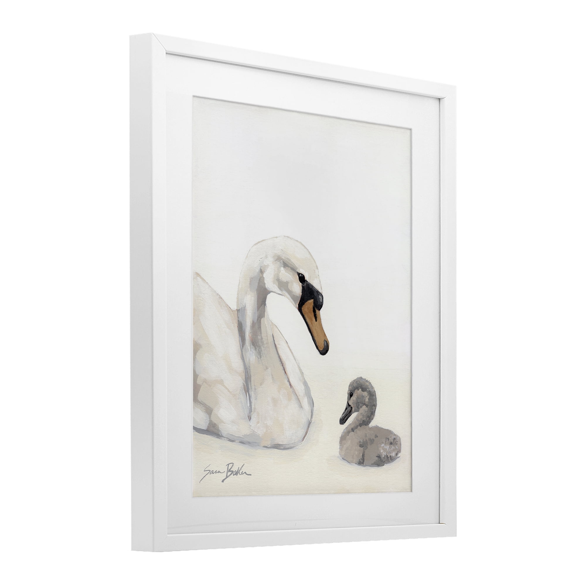 Stupell Industries Mother Swan & Cygnet White Framed Print Under Glass, design by Sara Baker