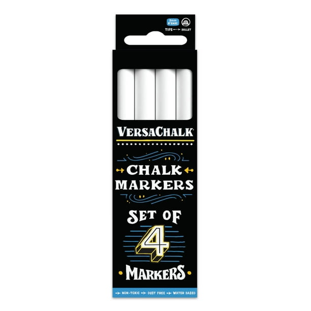 VersaChalk Liquid Chalk Markers Bright White, 3mm Fine Tip, 4 Pack