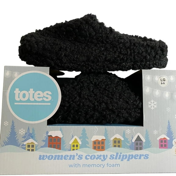 Totes Women's Hoodback Berber  Memory Foam Slippers – Size L (8-9), True Black