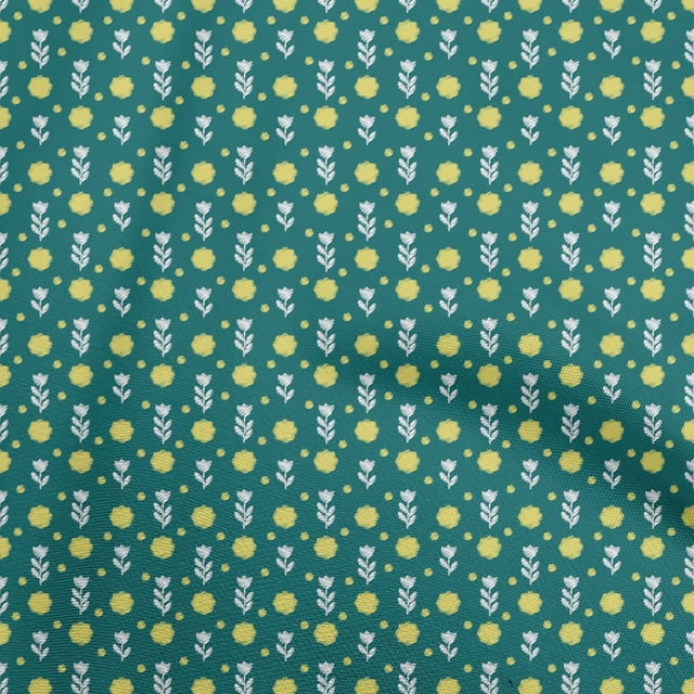 oneOone Coton Sarcelle Tissu Vert Floral avec Ikat Robe Tissu Matériel Tissu Imprimé par la Cour 56 Pouces de Large